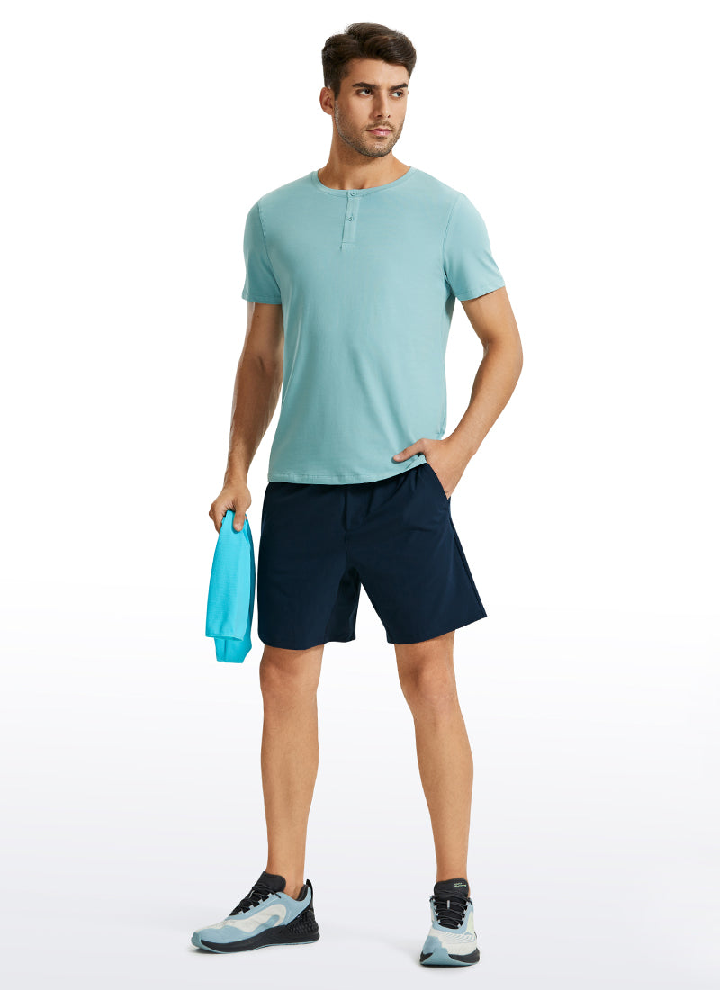 CRZ YOGA Men's Classic Fit Shirts Pima Cotton Henley Short Sleeves Pure Blue