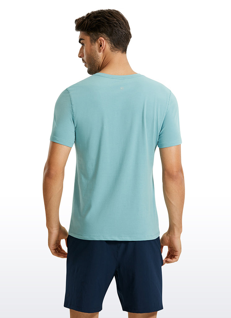 CRZ YOGA Men's Classic Fit Shirts Pima Cotton Henley Short Sleeves Pure Blue