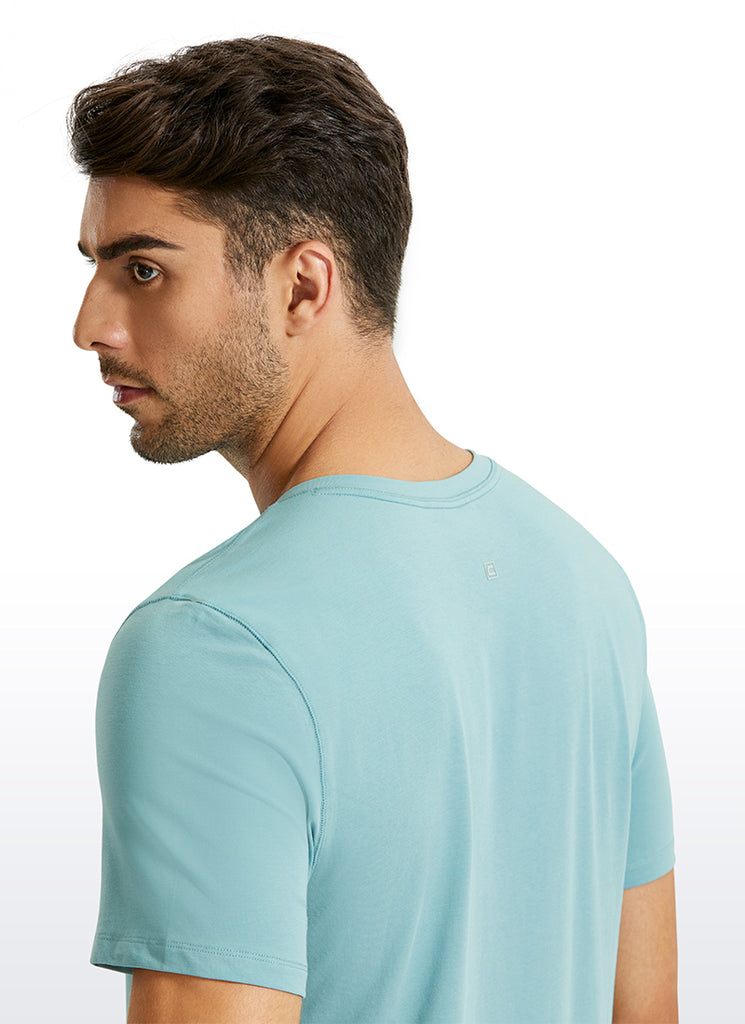CRZ YOGA Men's Classic Fit Shirts Pima Cotton Henley Short Sleeves Pure Blue