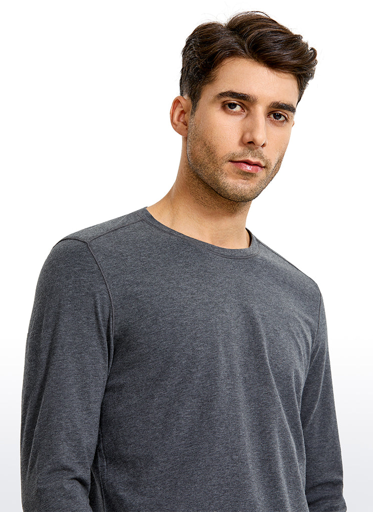 CRZ YOGA Men's Casual Relaxed Fit Shirts Pima Cotton Long Sleeves Coast stone Brown