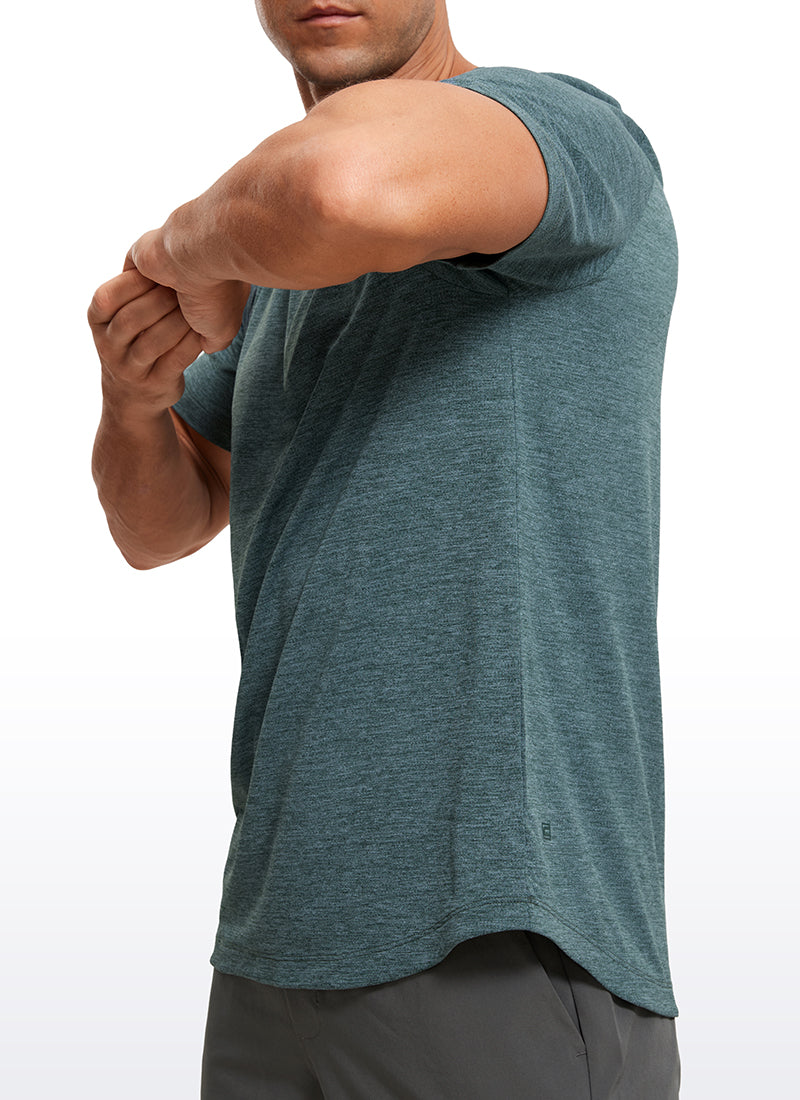 CRZ YOGA Men's Running Classic Fit Shirts Lightweight Short Sleeves Navy-Heather