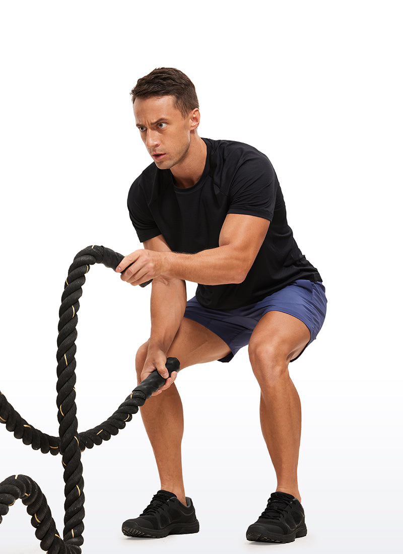 CRZ YOGA Men's Running Classic Fit Shirts Lightweight Short Sleeves Black