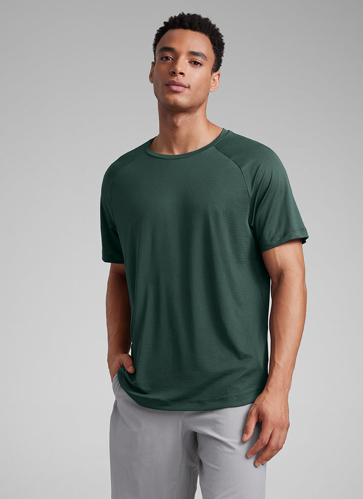 CRZ YOGA Men's Running Classic Fit Shirts Lightweight Short Sleeves Legend Green