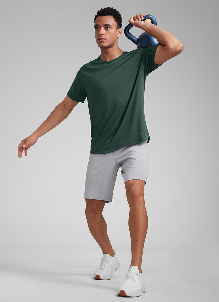 CRZ YOGA Men's Running Classic Fit Shirts Lightweight Short Sleeves Legend Green