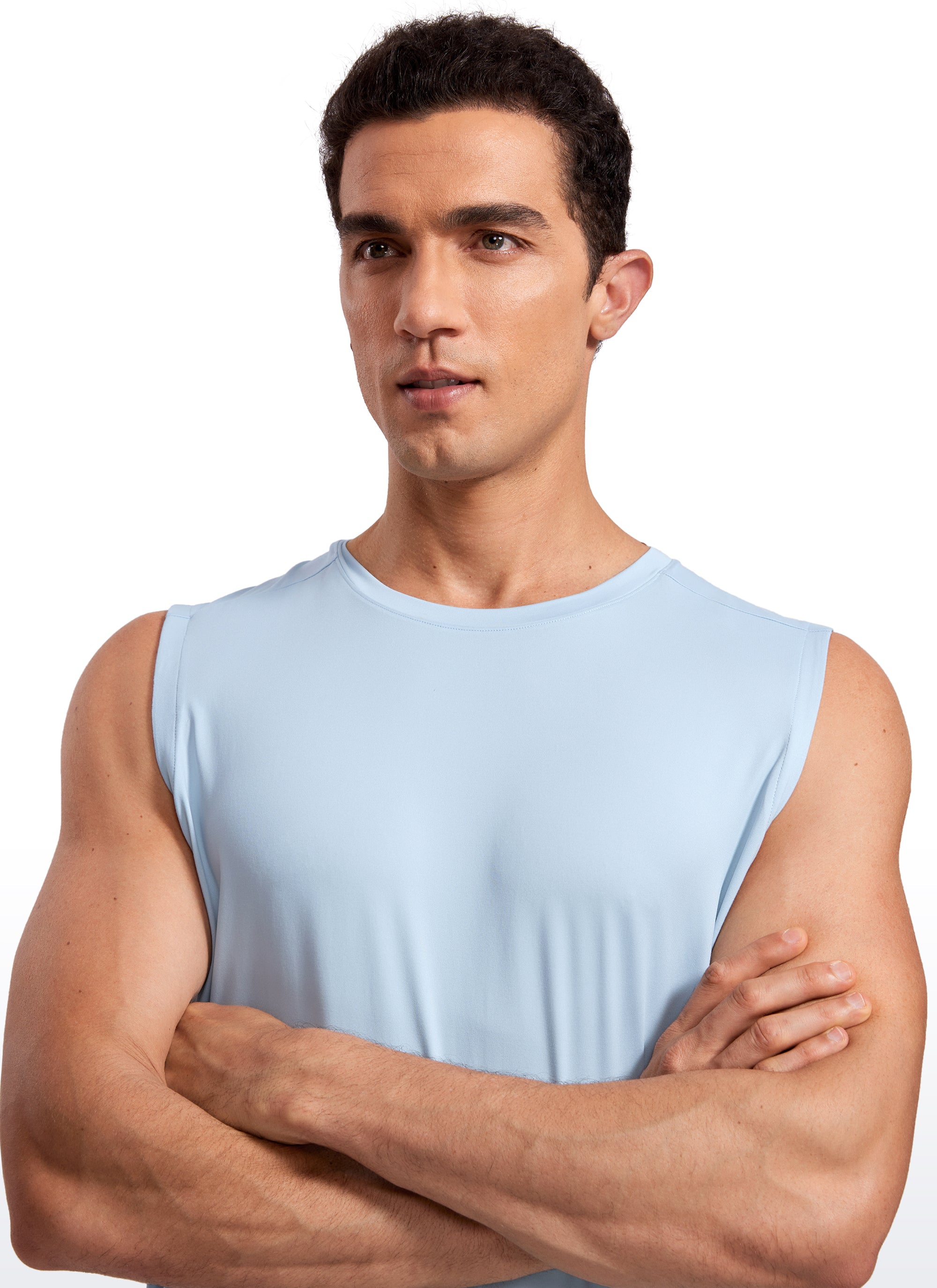 CRZ YOGA Men's Stretchy Workout Classic Fit Tank Tops Sleeveless Iron Blue