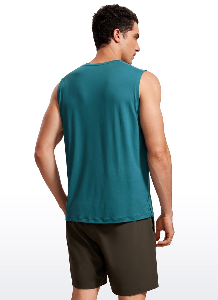CRZ YOGA Men's Stretchy Workout Classic Fit Tank Tops Sleeveless Blue Linen