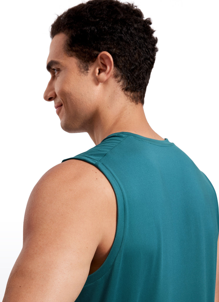 CRZ YOGA Men's Stretchy Workout Classic Fit Tank Tops Sleeveless Blue Linen