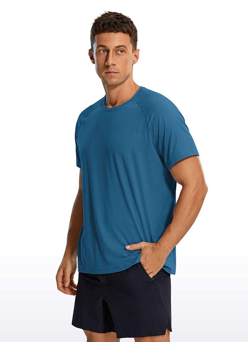 CRZ YOGA Men's Train Relaxed Fit Tops Workout Short Sleeve Round Neck Iron Blue