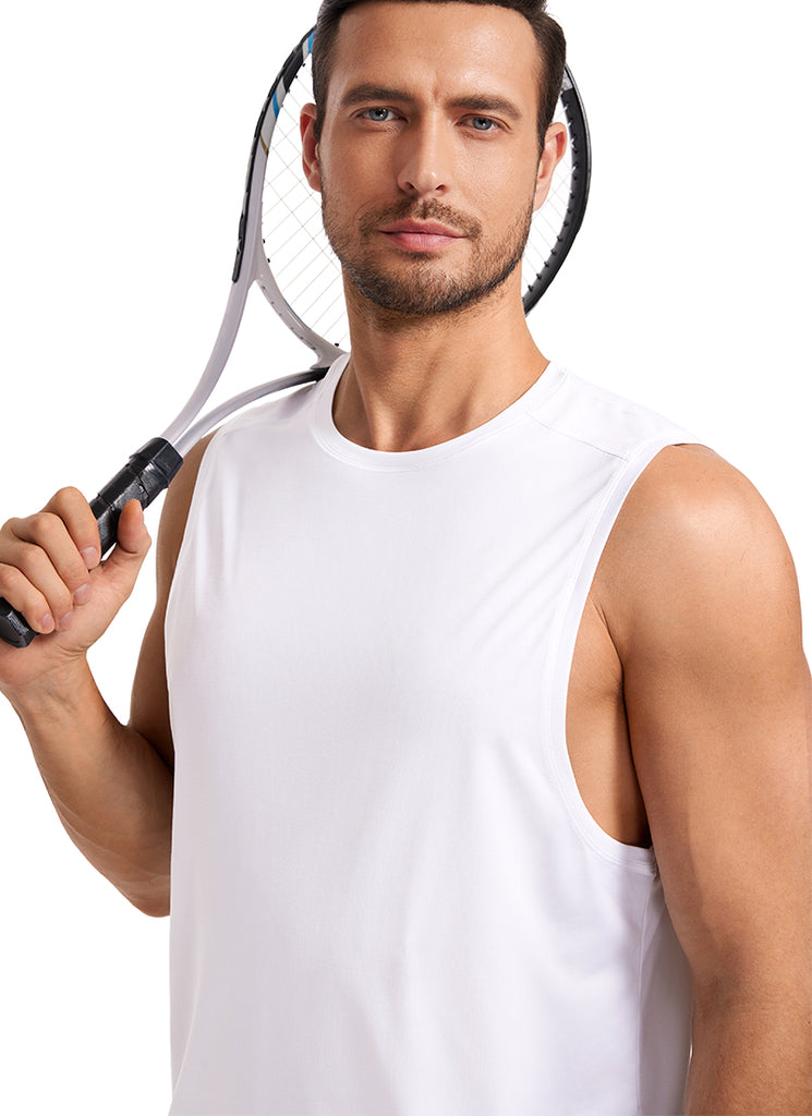 CRZ YOGA Men's Stretchy Lightweight Workout Classic Fit Tank Tops Sleeveless White
