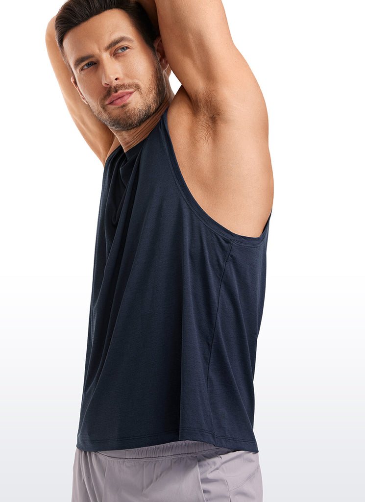 CRZ YOGA Men's Stretchy Lightweight Workout Classic Fit Tank Tops Sleeveless Navy-Heather