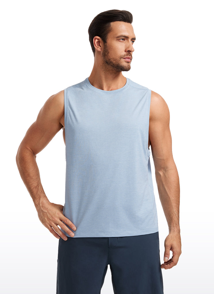CRZ YOGA Men's Stretchy Lightweight Workout Classic Fit Tank Tops Sleeveless Navy-Heather