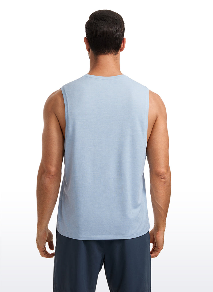 CRZ YOGA Men's Stretchy Lightweight Workout Classic Fit Tank Tops Sleeveless Navy-Heather