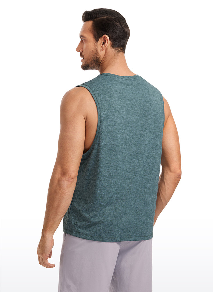 CRZ YOGA Men's Stretchy Lightweight Workout Classic Fit Tank Tops Sleeveless Chambray Blue Heather