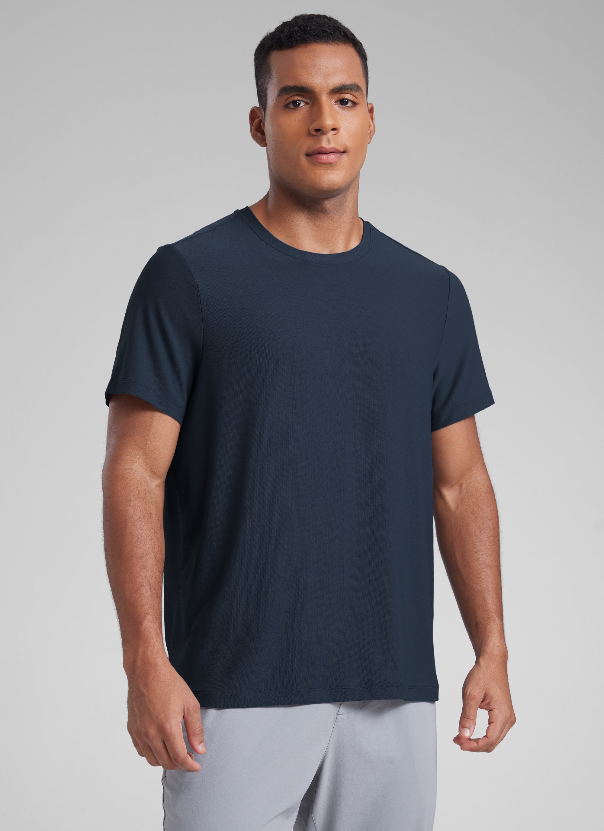 CRZ YOGA Men's Workout Lightweight Athletic Casual Short Sleeve Shirt True Navy