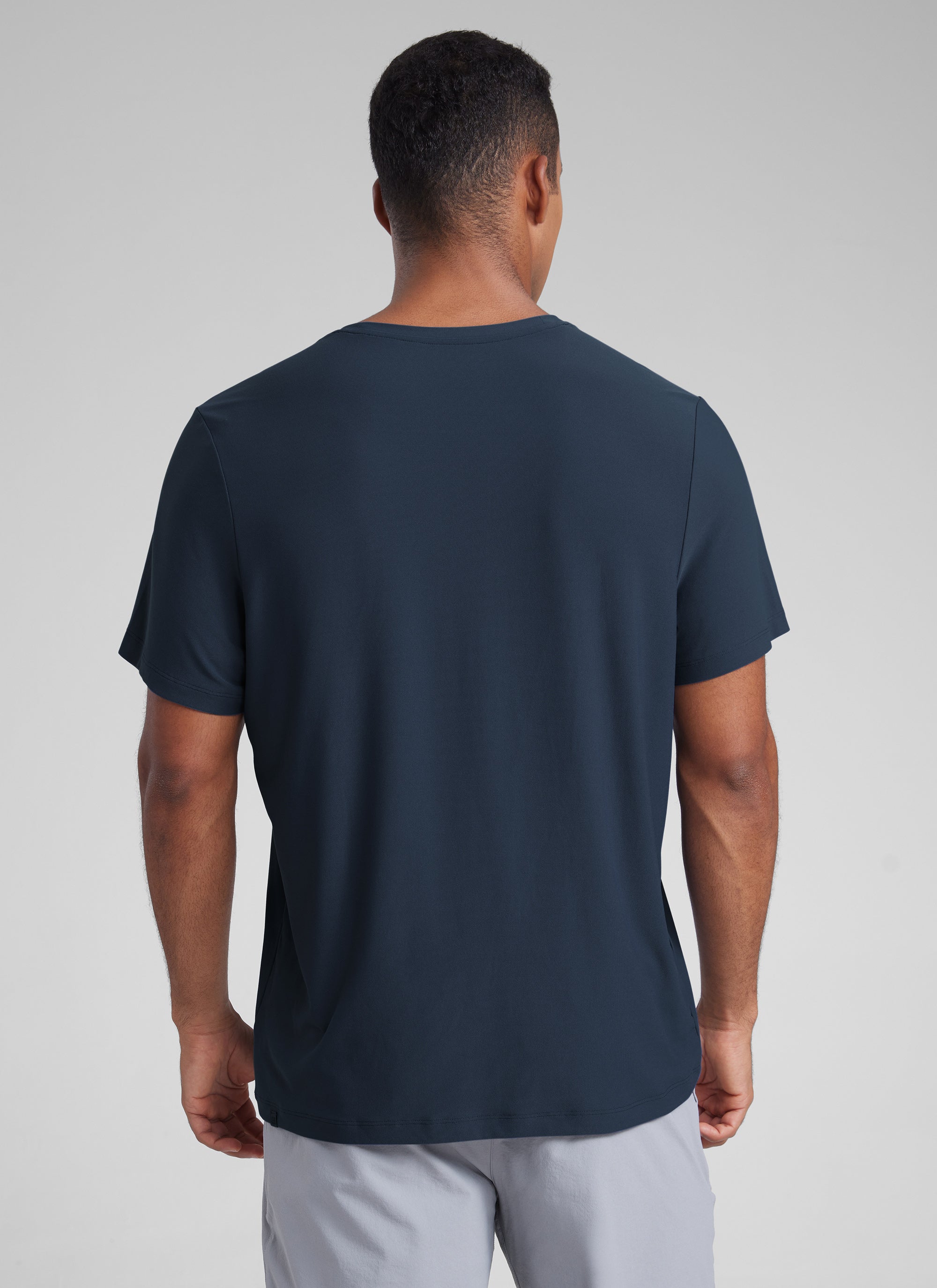 CRZ YOGA Men's Workout Lightweight Athletic Casual Short Sleeve Shirt True Navy