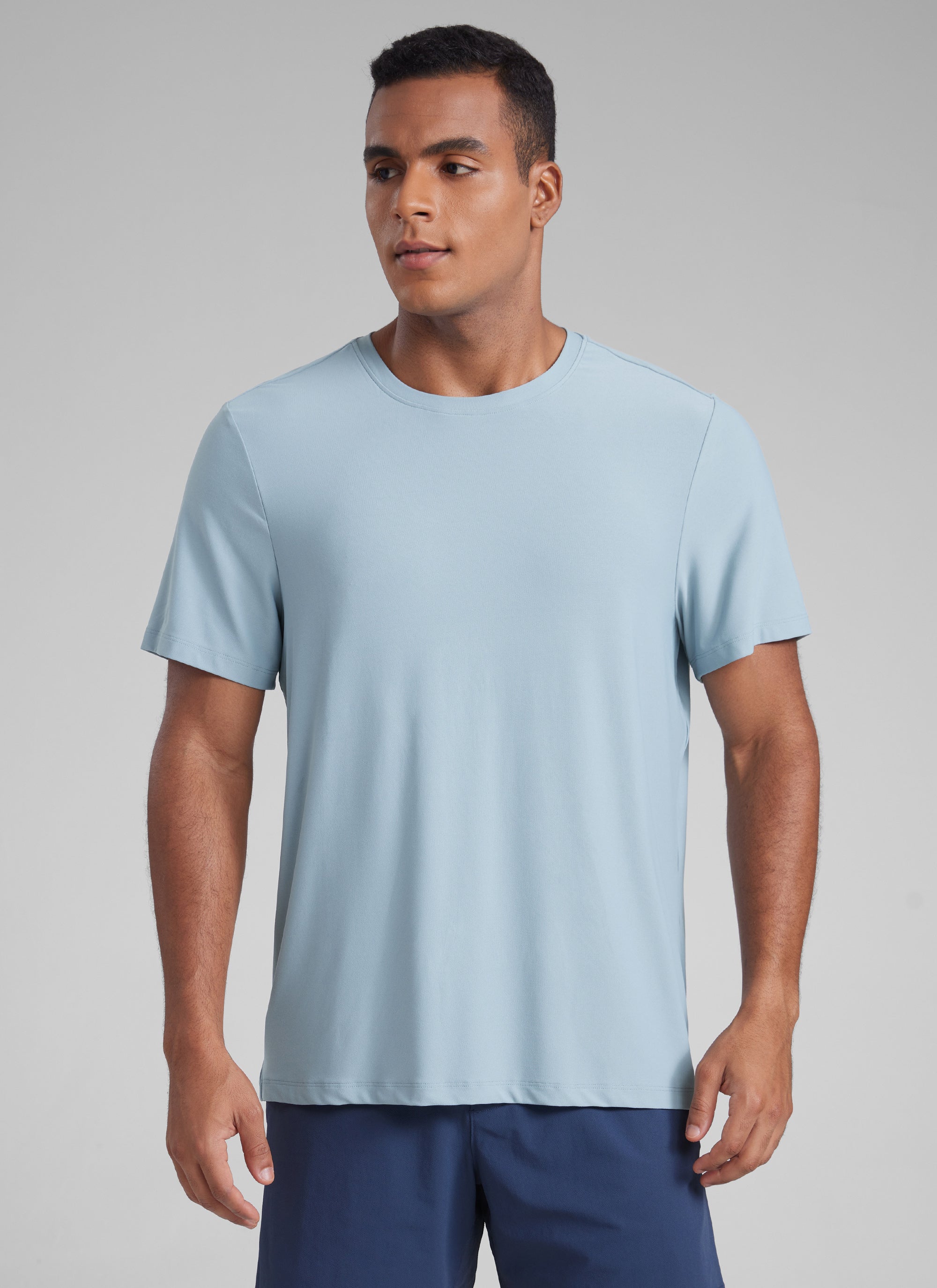CRZ YOGA Men's Workout Lightweight Athletic Casual Short Sleeve Shirt Light grayish blue