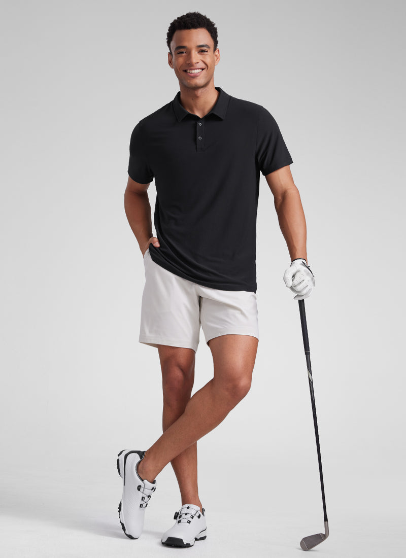 CRZ YOGA Men's Cloudweight Moisture Wicking Polo Short Sleeve Black