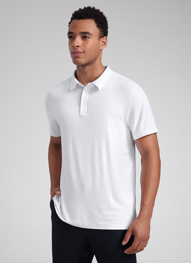 CRZ YOGA Men's Cloudweight Moisture Wicking Polo Short Sleeve White