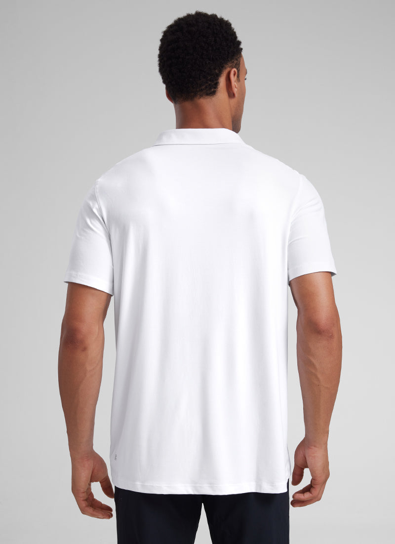 CRZ YOGA Men's Cloudweight Moisture Wicking Polo Short Sleeve White