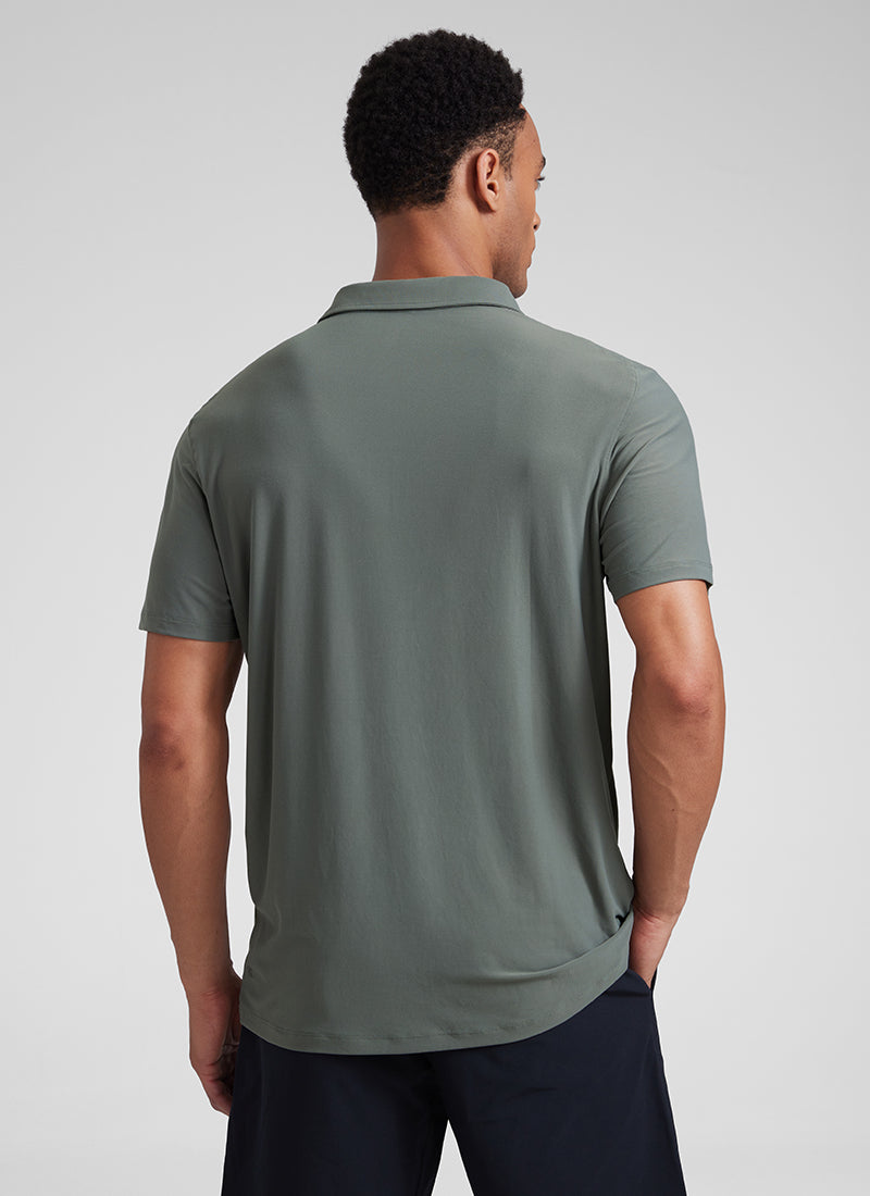CRZ YOGA Men's Cloudweight Moisture Wicking Polo Short Sleeve Grey Sage
