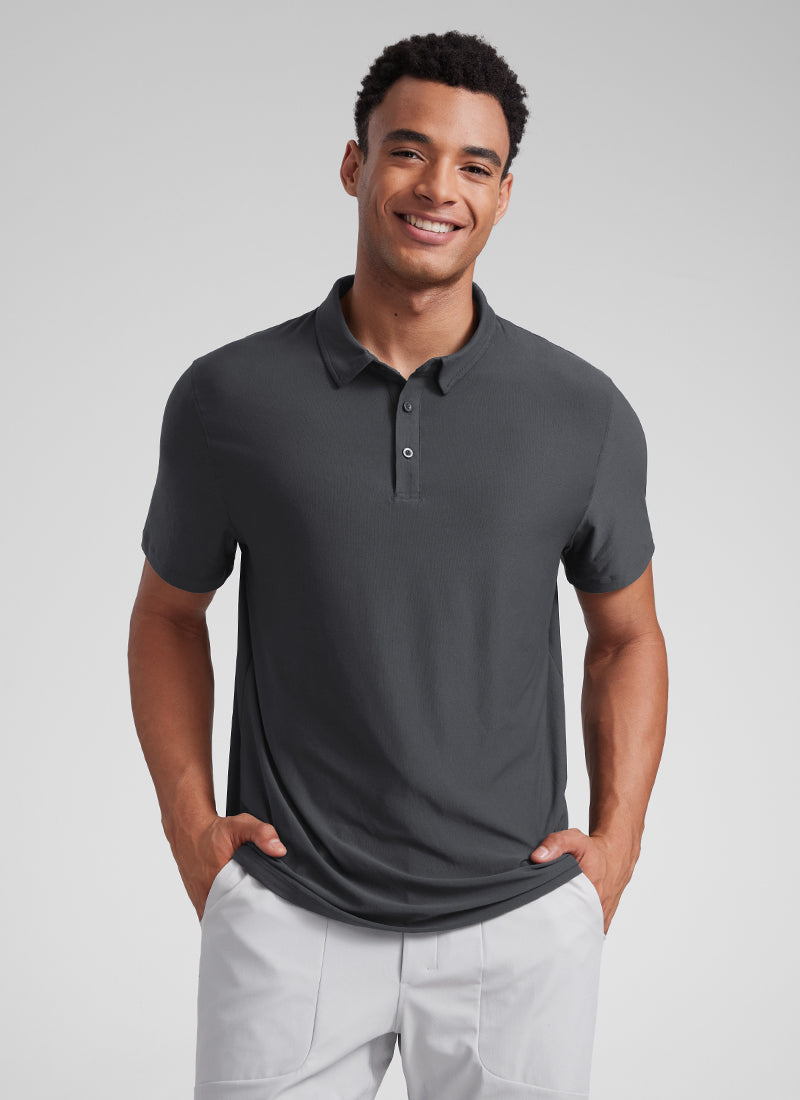 CRZ YOGA Men's Cloudweight Moisture Wicking Polo Short Sleeve Mysterious Grey