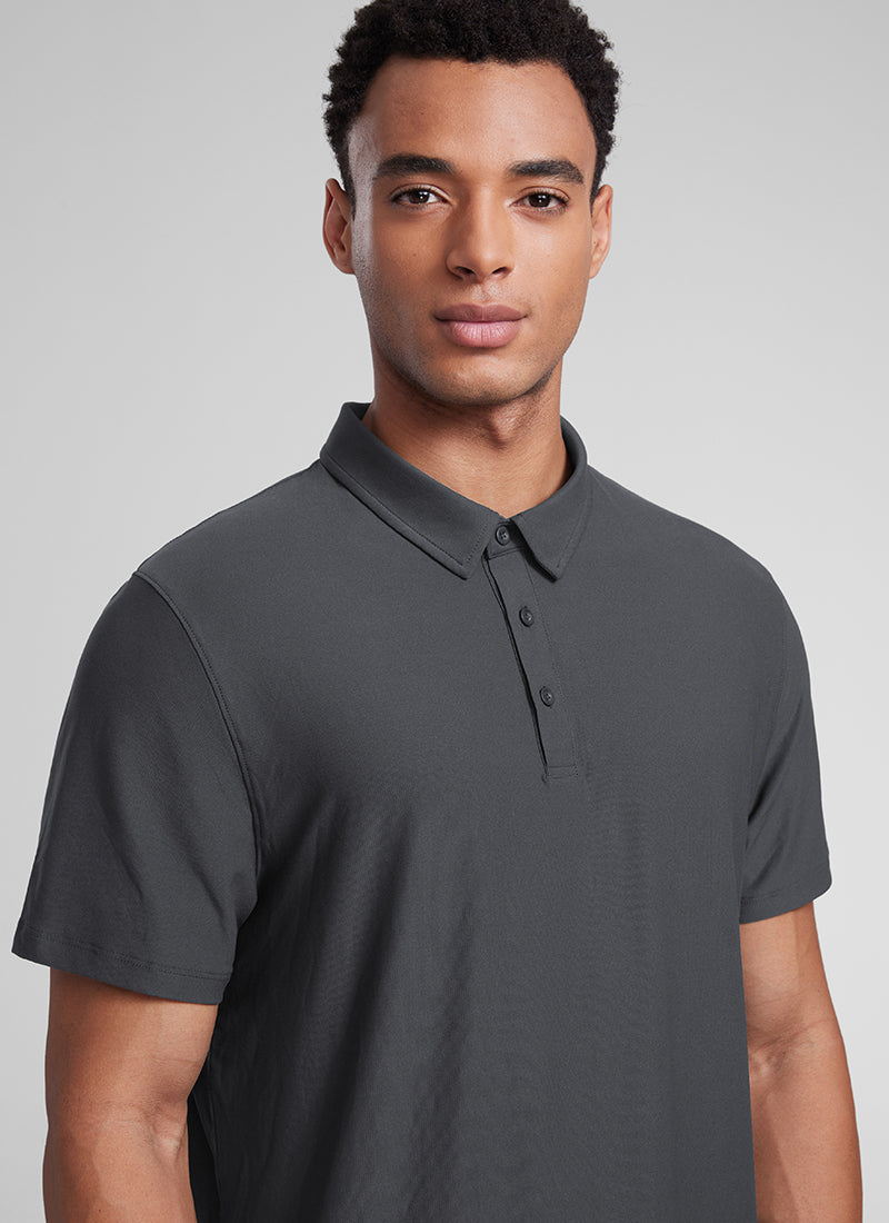 CRZ YOGA Men's Cloudweight Moisture Wicking Polo Short Sleeve Mysterious Grey