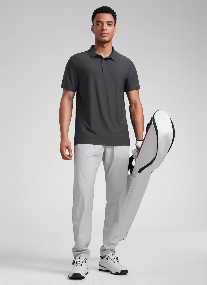 CRZ YOGA Men's Cloudweight Moisture Wicking Polo Short Sleeve Mysterious Grey