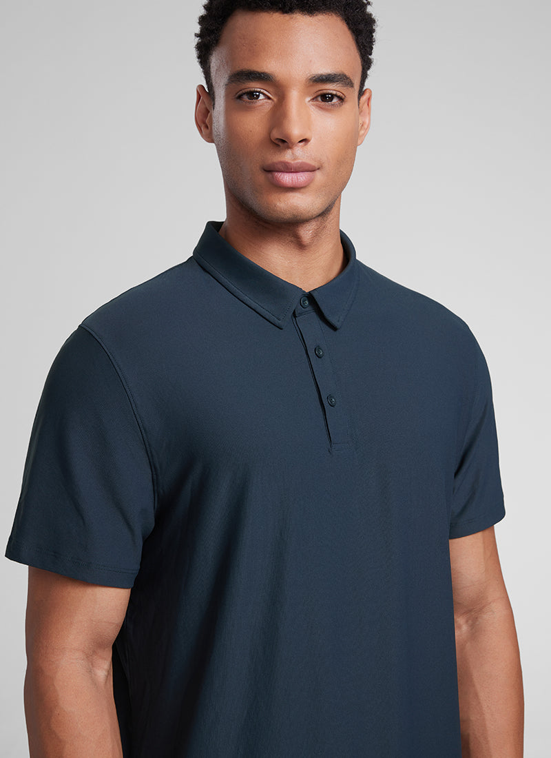 CRZ YOGA Men's Cloudweight Moisture Wicking Polo Short Sleeve True Navy