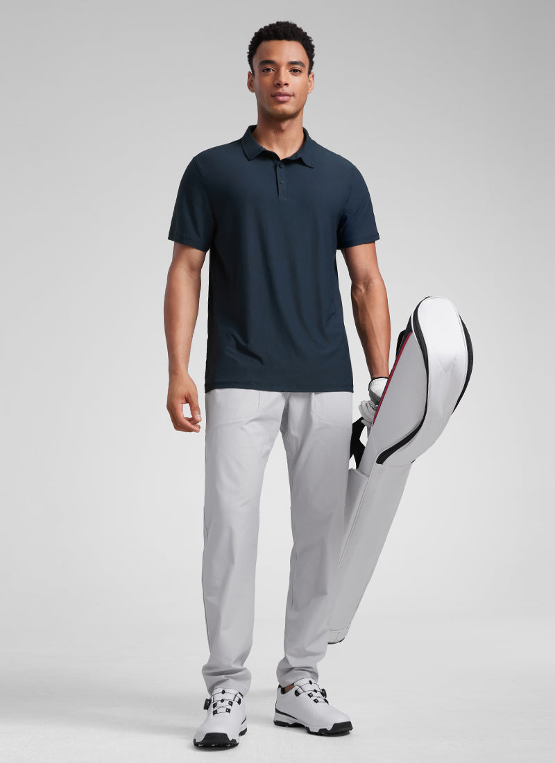 CRZ YOGA Men's Cloudweight Moisture Wicking Polo Short Sleeve True Navy
