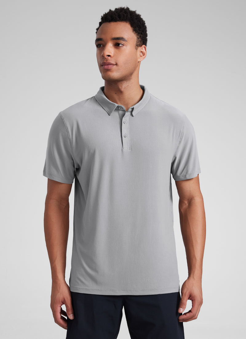 CRZ YOGA Men's Cloudweight Moisture Wicking Polo Short Sleeve Silver Gray