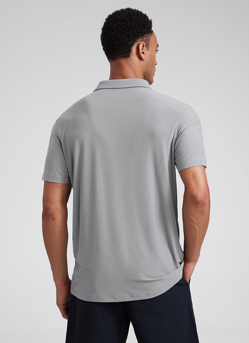 CRZ YOGA Men's Cloudweight Moisture Wicking Polo Short Sleeve Silver Gray