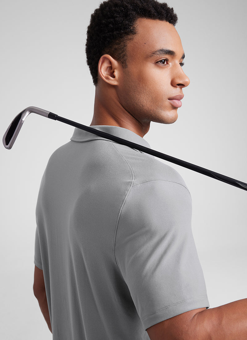 CRZ YOGA Men's Cloudweight Moisture Wicking Polo Short Sleeve Silver Gray