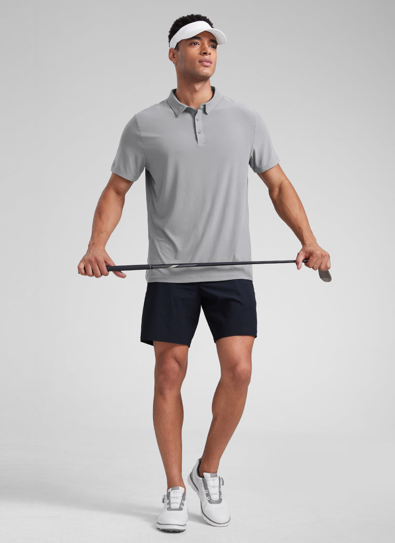 CRZ YOGA Men's Cloudweight Moisture Wicking Polo Short Sleeve Silver Gray