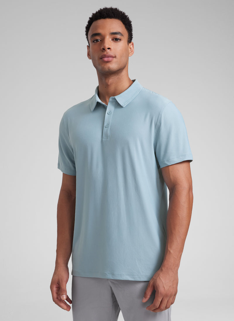 CRZ YOGA Men's Cloudweight Moisture Wicking Polo Short Sleeve Light grayish blue