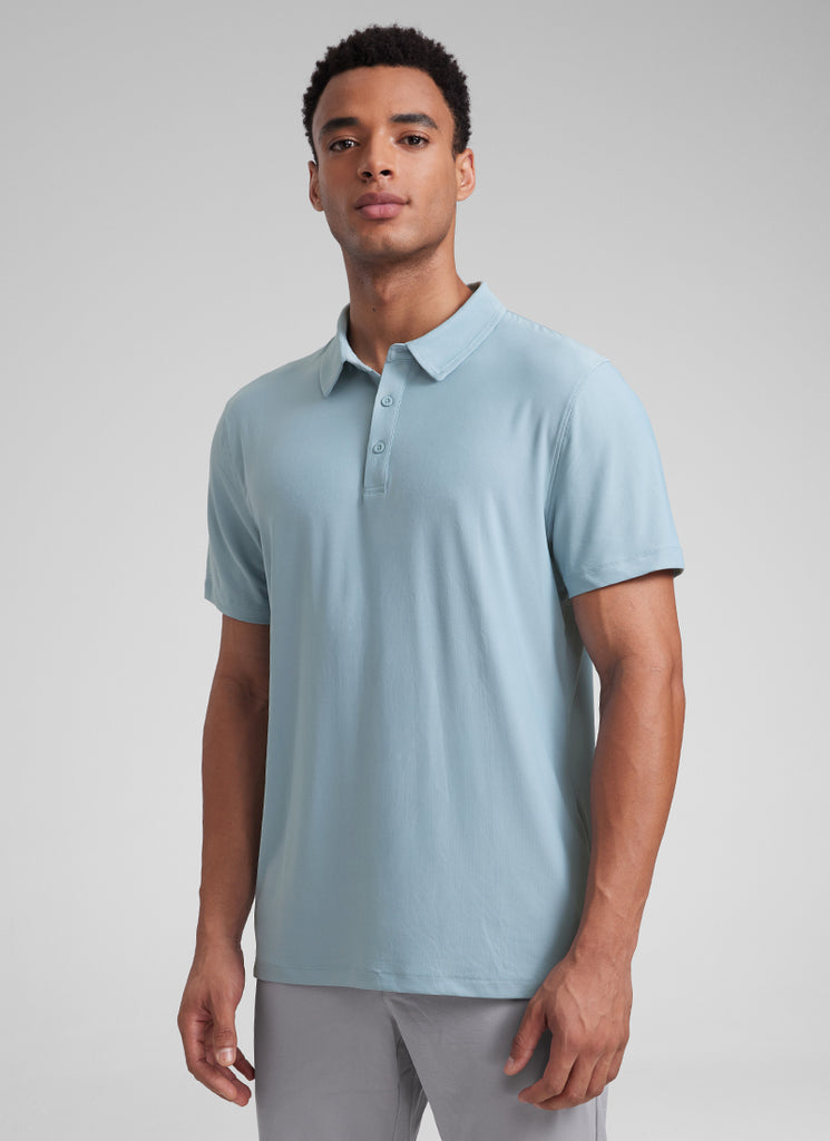 CRZ YOGA Men's Cloudweight Moisture Wicking Polo Short Sleeve True Navy