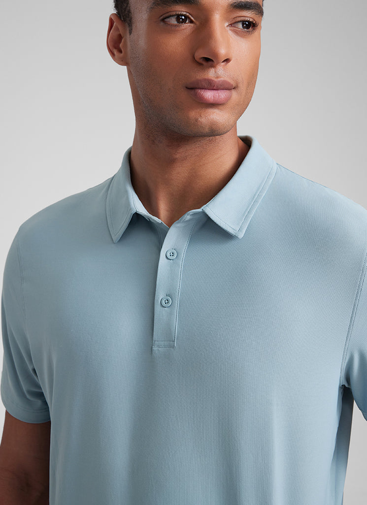 CRZ YOGA Men's Cloudweight Moisture Wicking Polo Short Sleeve Silver Gray