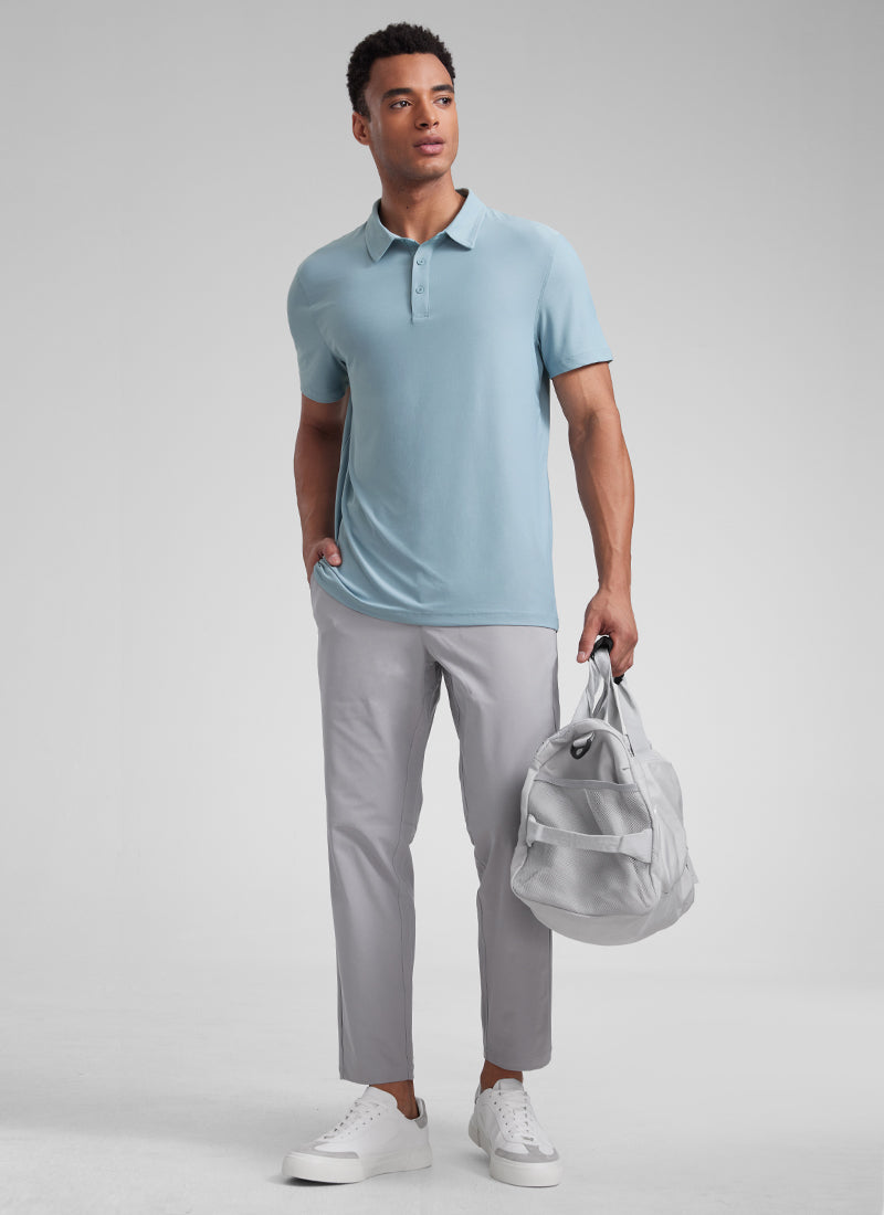 CRZ YOGA Men's Cloudweight Moisture Wicking Polo Short Sleeve Light grayish blue