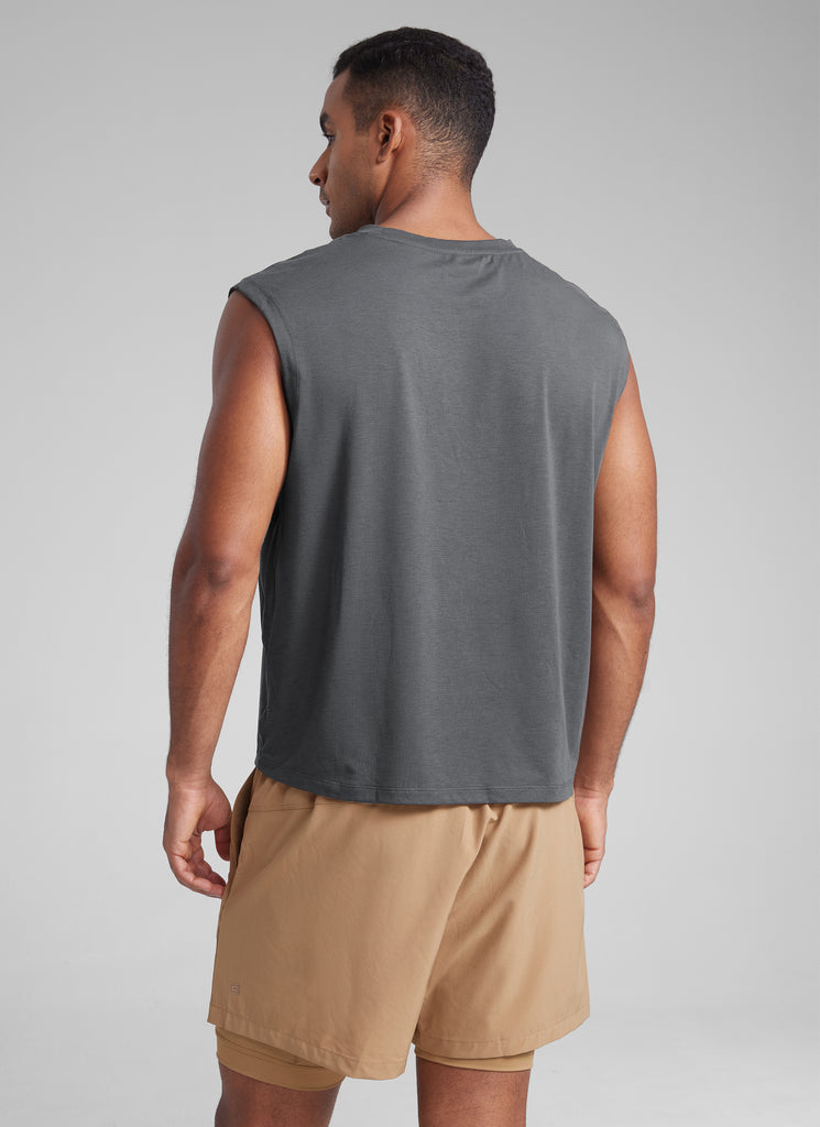 CRZ YOGA Men's Mesh Quick Dry Workout Relaxed Fit Tank Tops Sleeveless Slate Blue