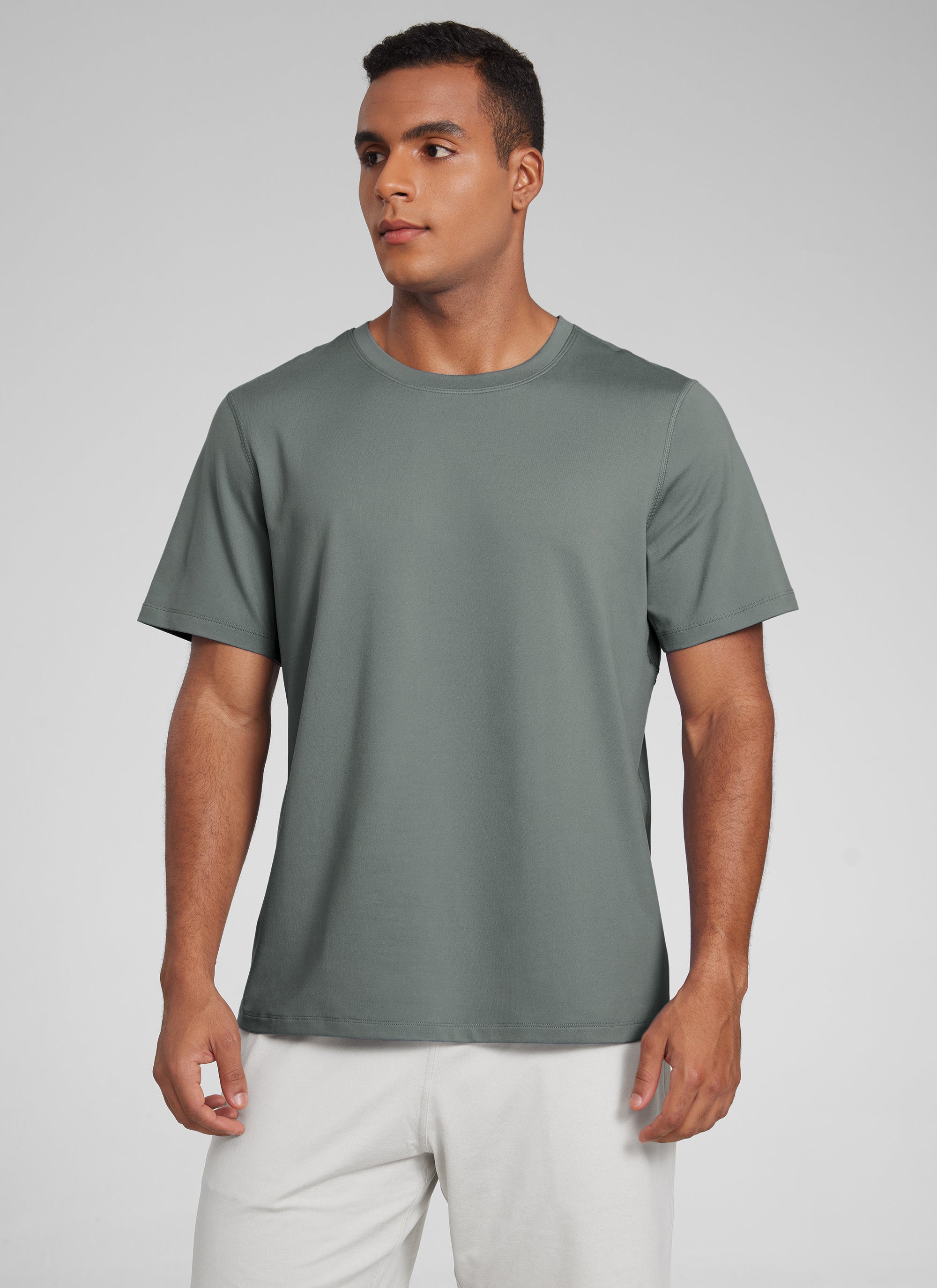 CRZ YOGA Men's Midweight Soft Breathable Casual Athletic Short Sleeve Grey Sage