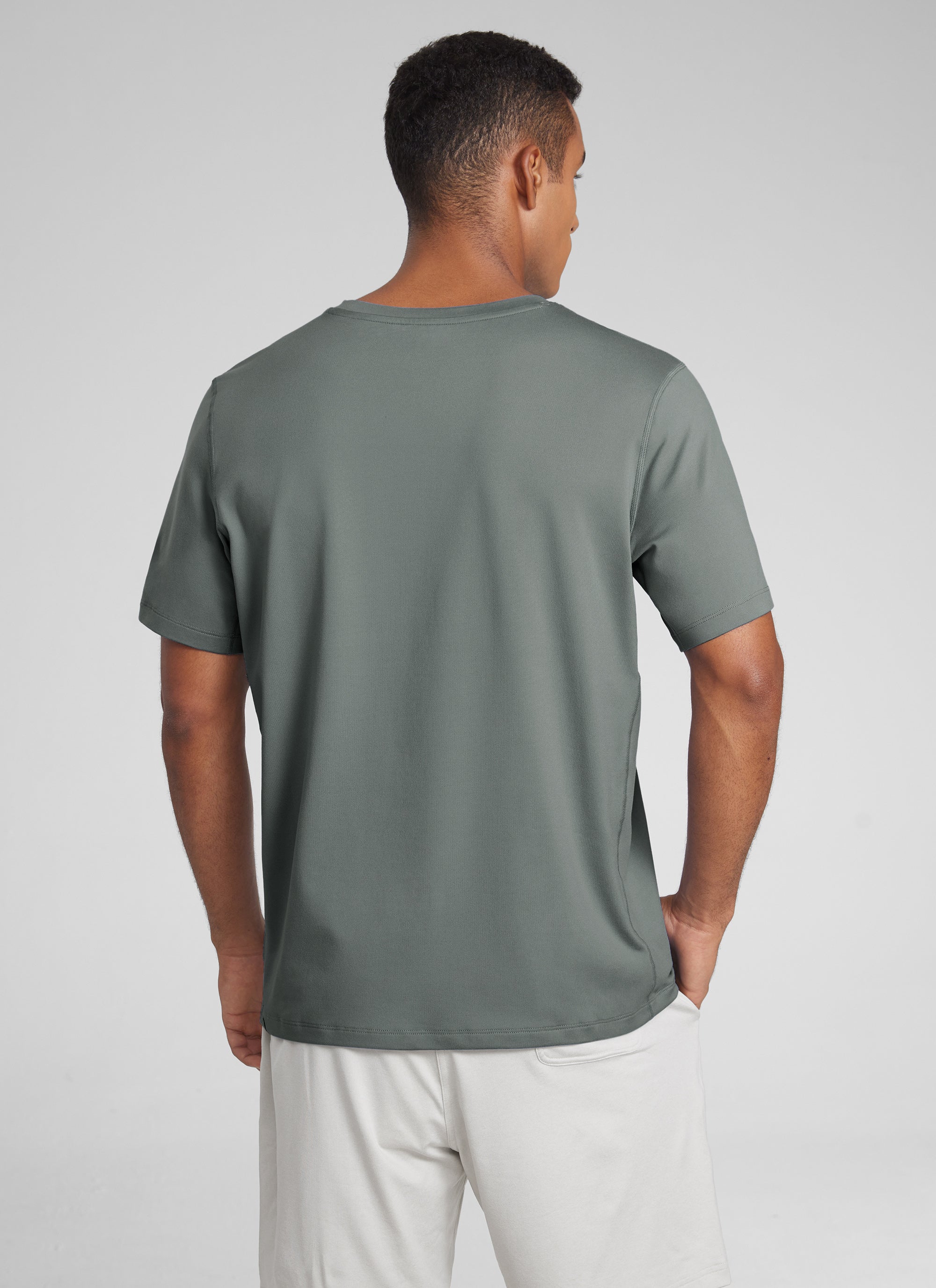 CRZ YOGA Men's Midweight Soft Breathable Casual Athletic Short Sleeve Grey Sage
