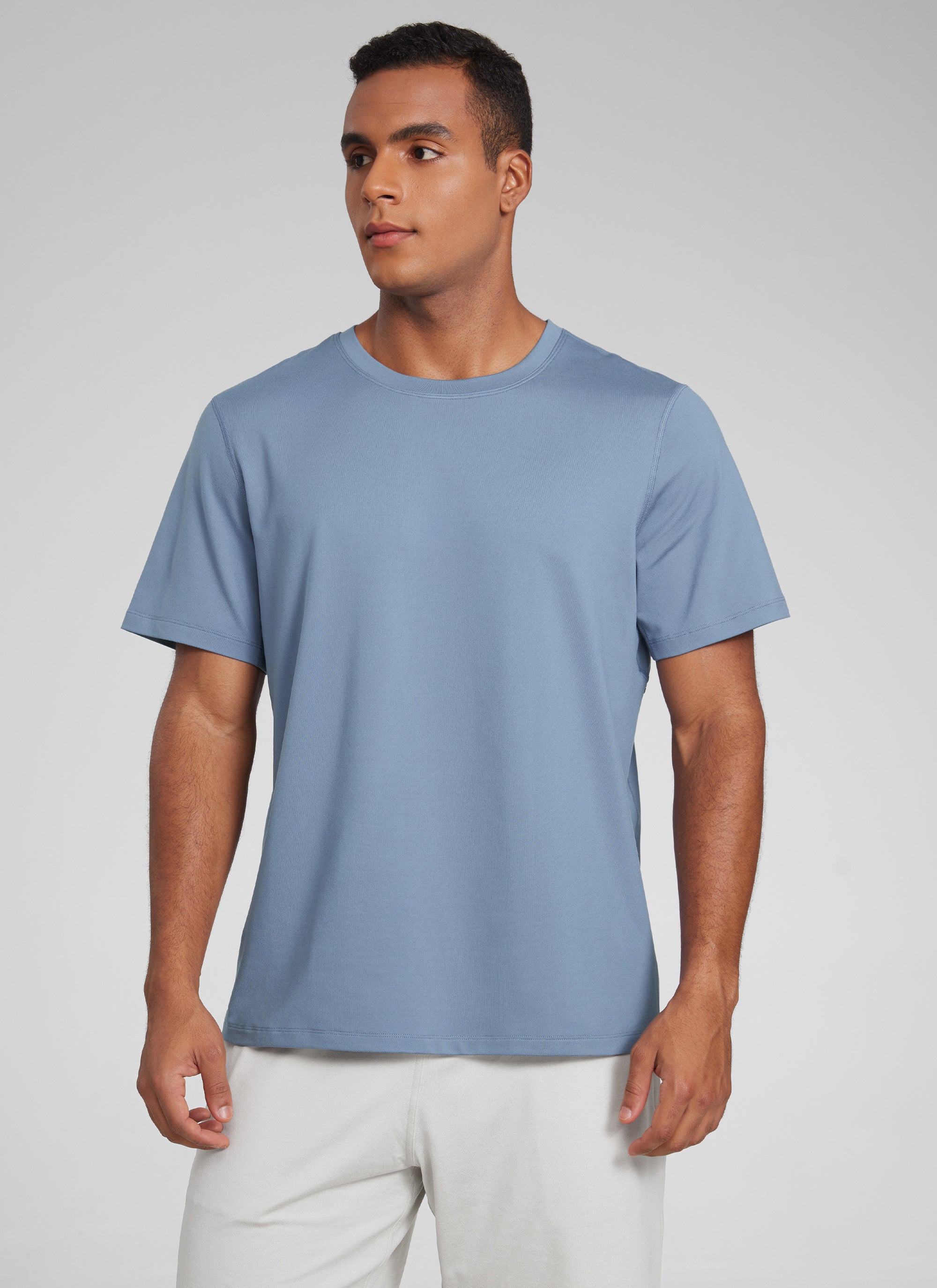 CRZ YOGA Men's Midweight Soft Breathable Casual Athletic Short Sleeve Slate Blue