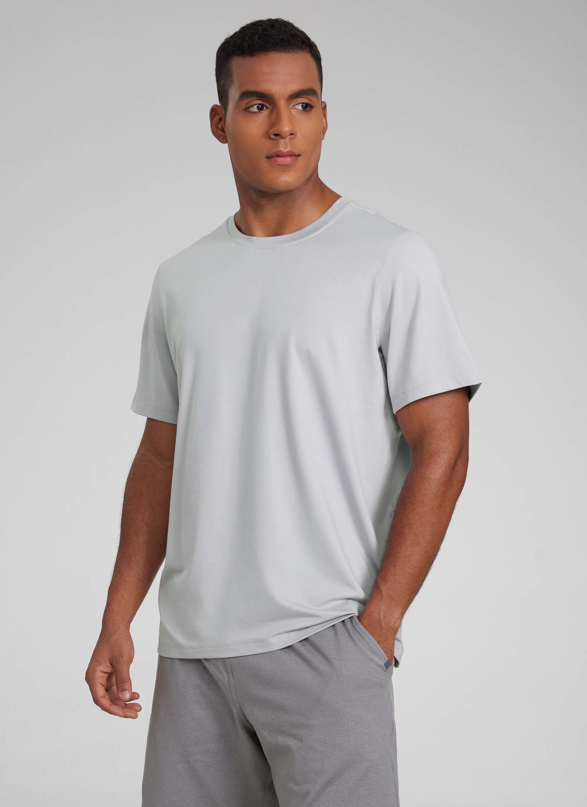 CRZ YOGA Men's Midweight Soft Breathable Casual Athletic Short Sleeve Platinum Grey