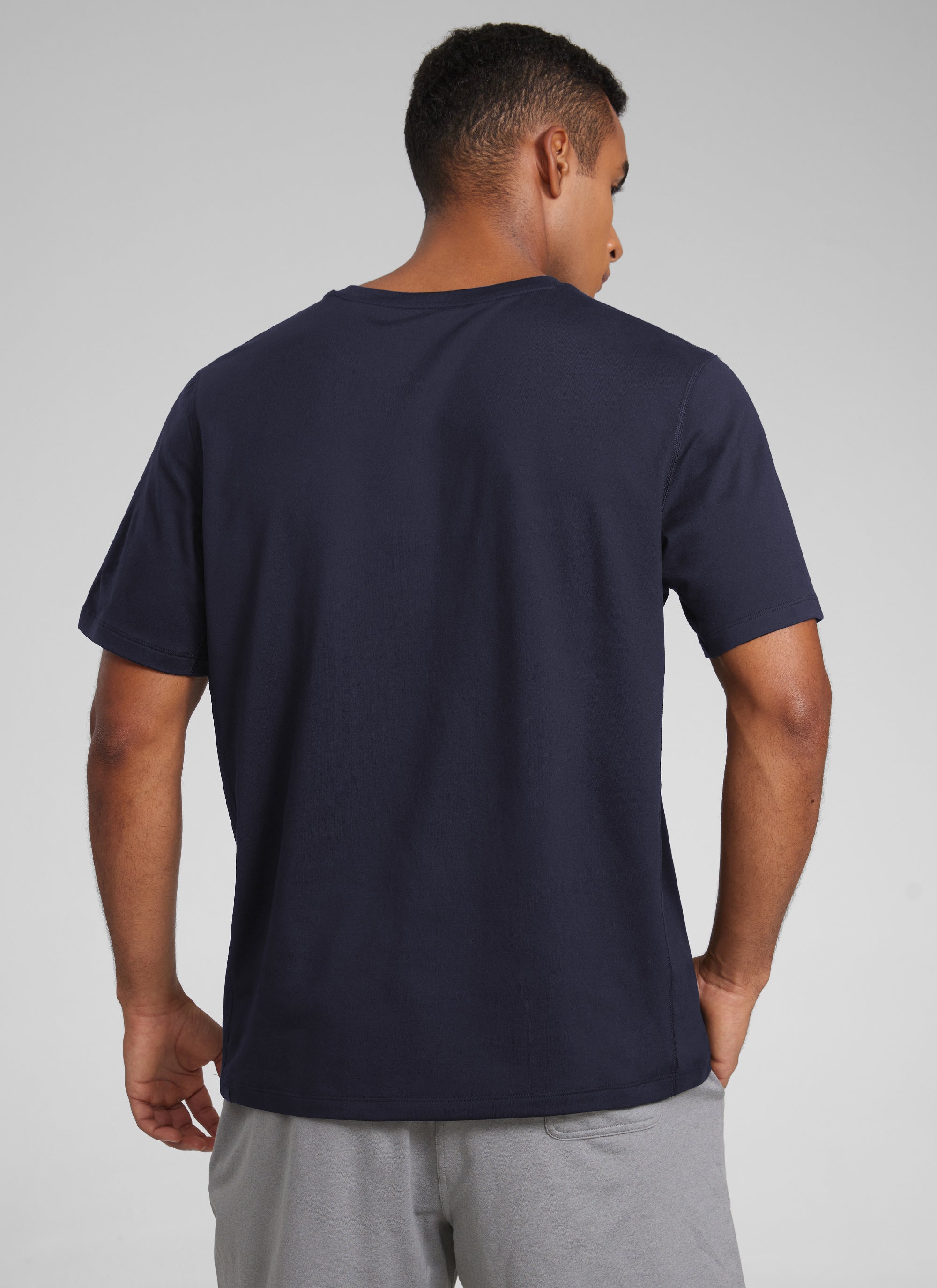 CRZ YOGA Men's Midweight Soft Breathable Casual Athletic Short Sleeve Navy