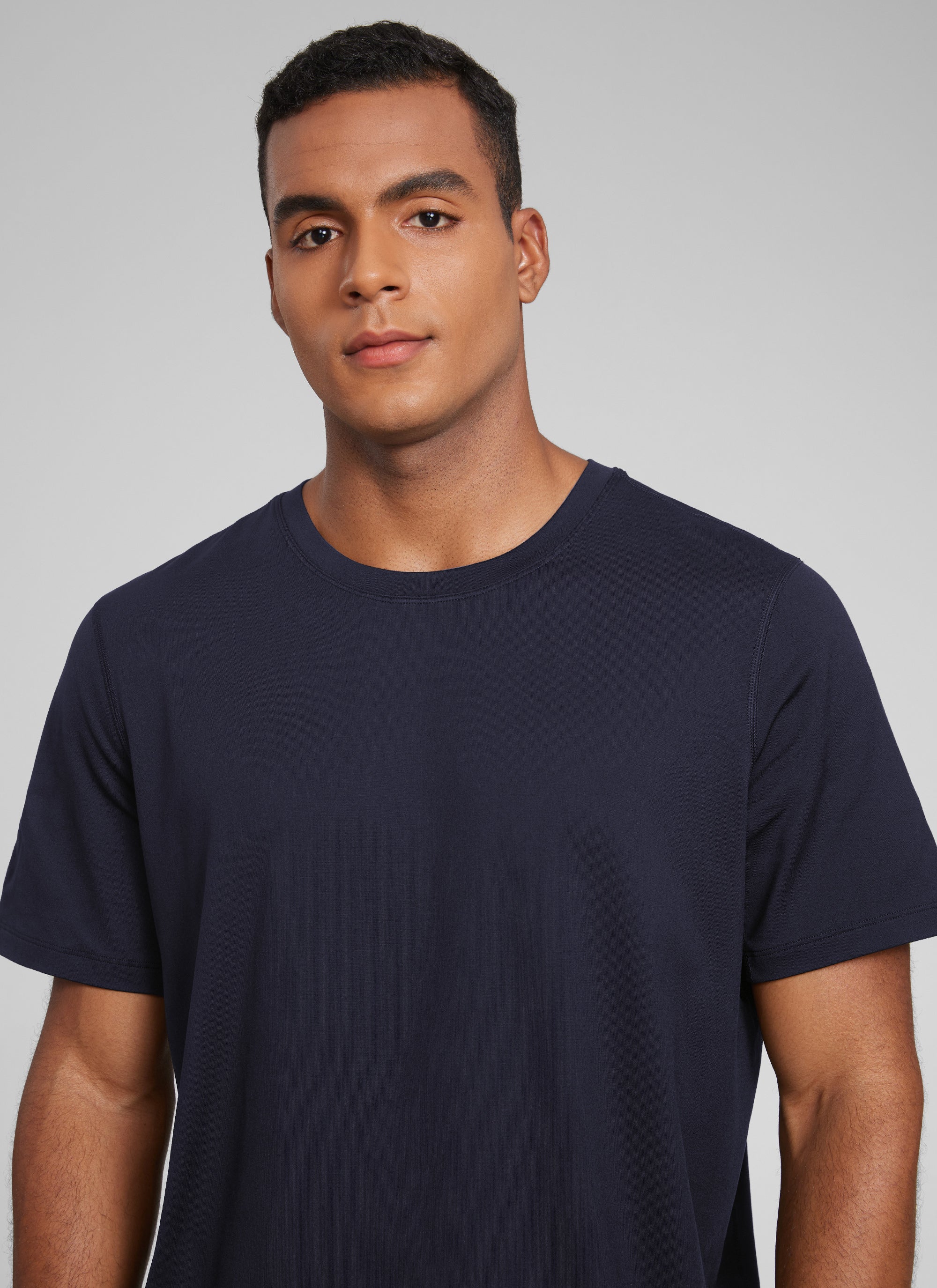 CRZ YOGA Men's Midweight Soft Breathable Casual Athletic Short Sleeve Navy