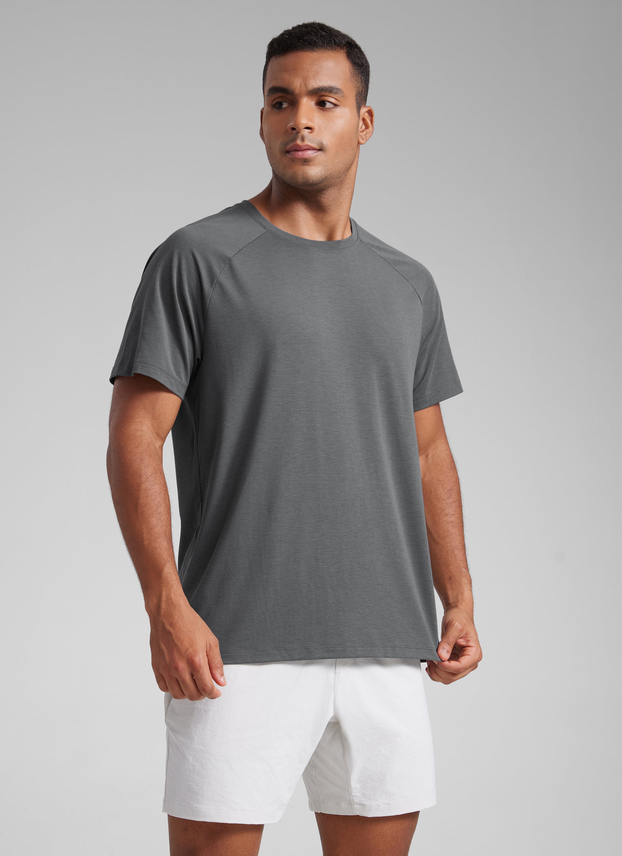 CRZ YOGA Men's Training Classic Fit Shirts Mech Short Sleeves Slate Blue