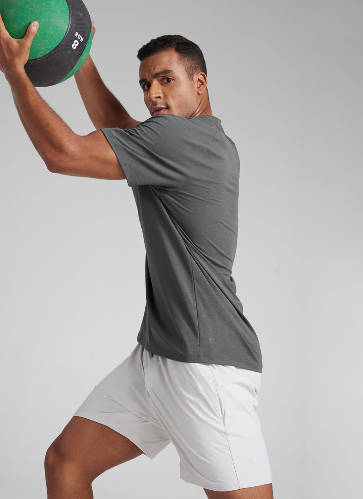 CRZ YOGA Men's Training Classic Fit Shirts Mech Short Sleeves Slate Blue