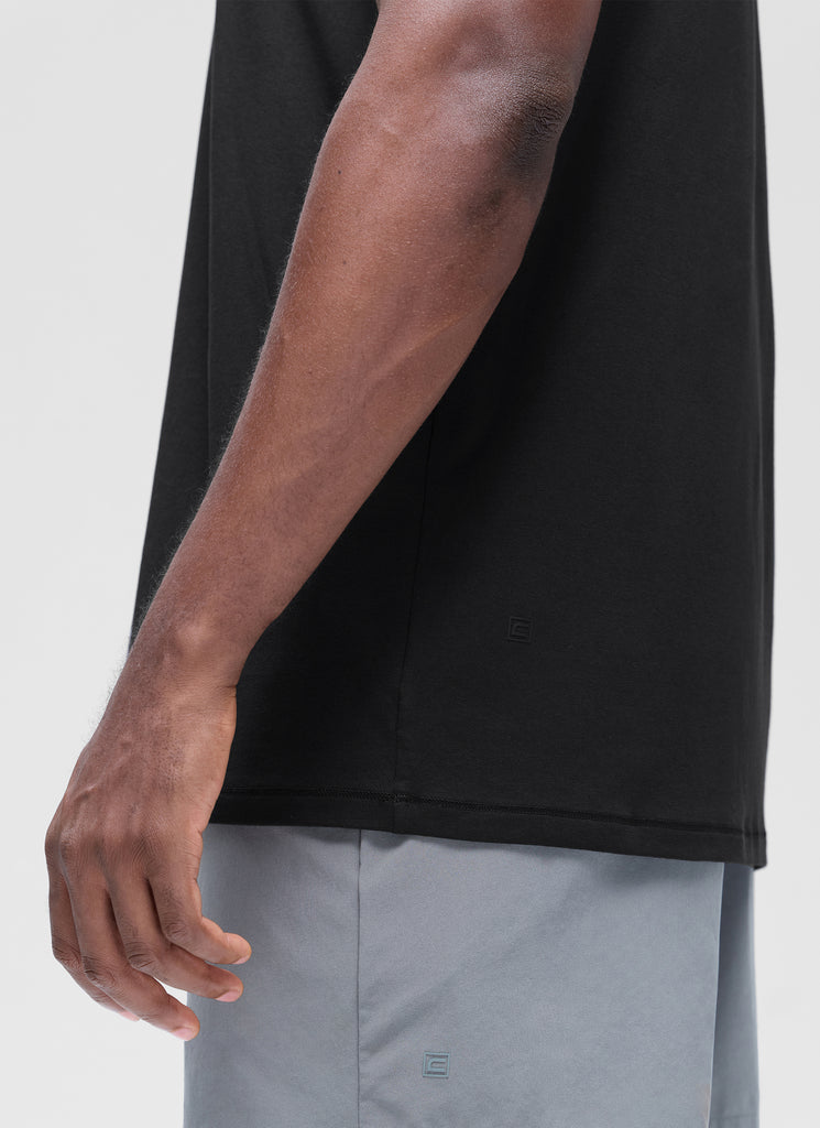 CRZ YOGA Men's Casual Classic Fit Shirts Pima Cotton Short Sleeves Black