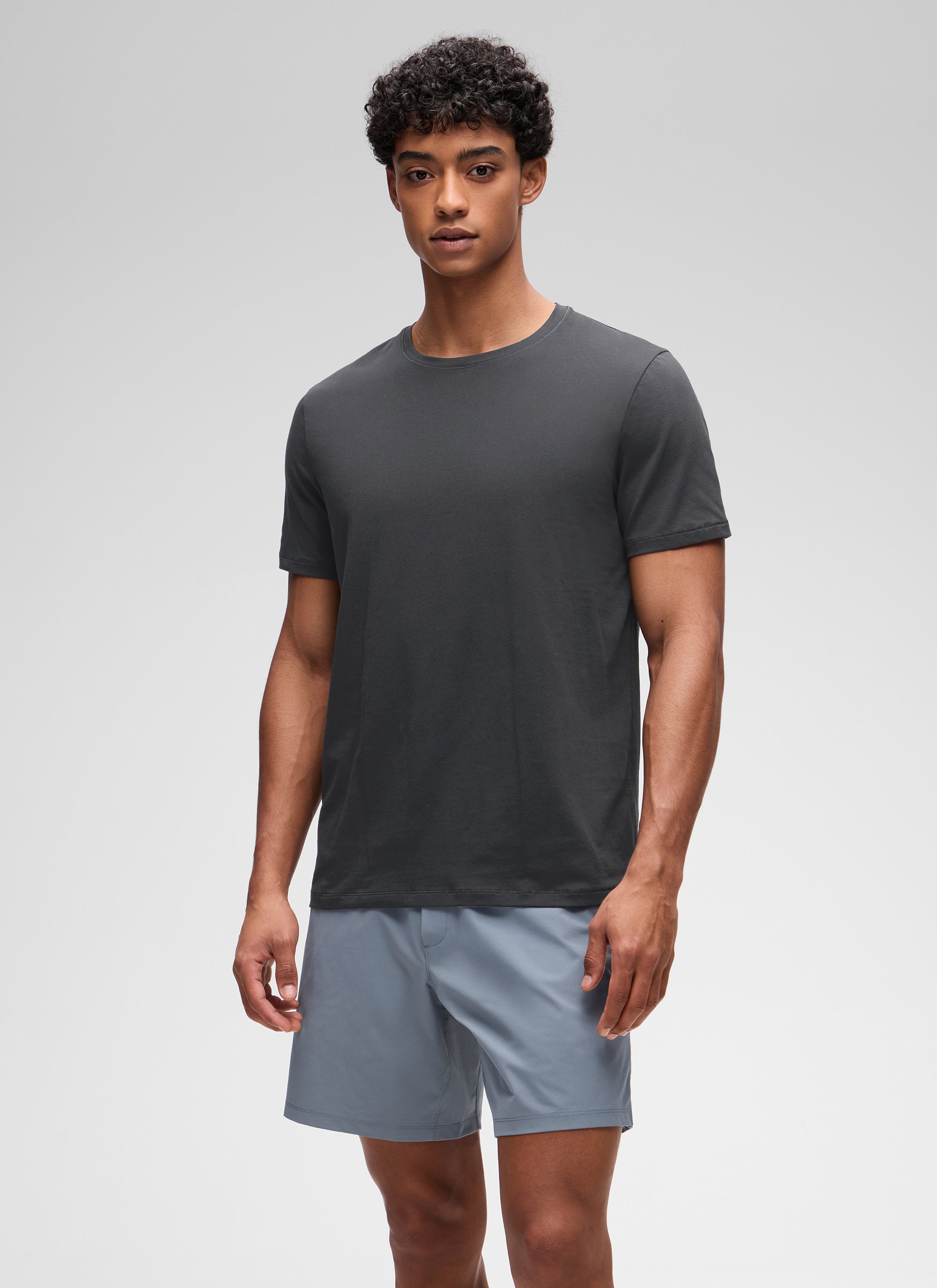 CRZ YOGA Men's Casual Classic Fit Shirts Pima Cotton Short Sleeves True Navy