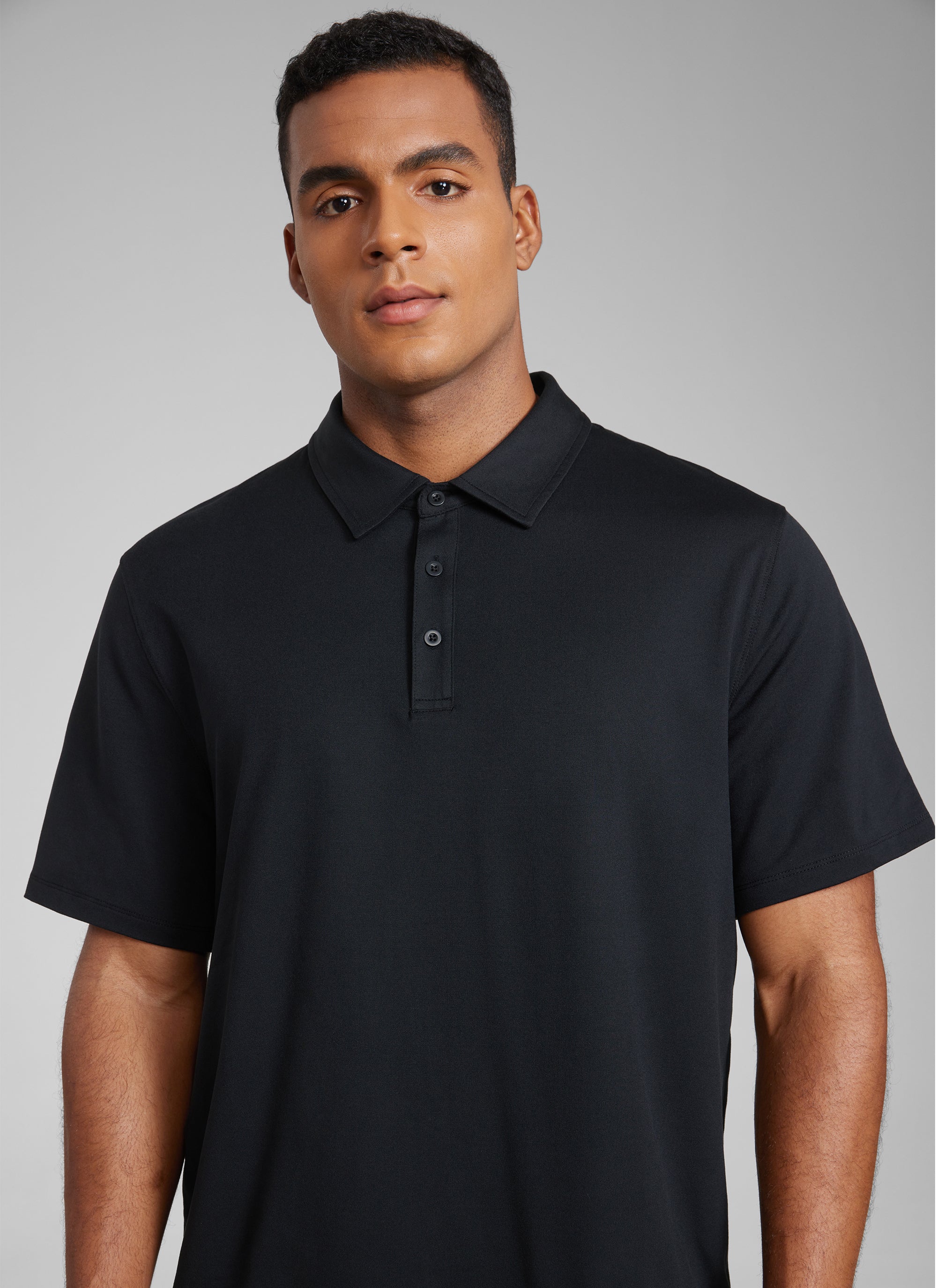 CRZ YOGA Men's Cloud Jersey Moisture Wicking Polo Golf Short Sleeve Black
