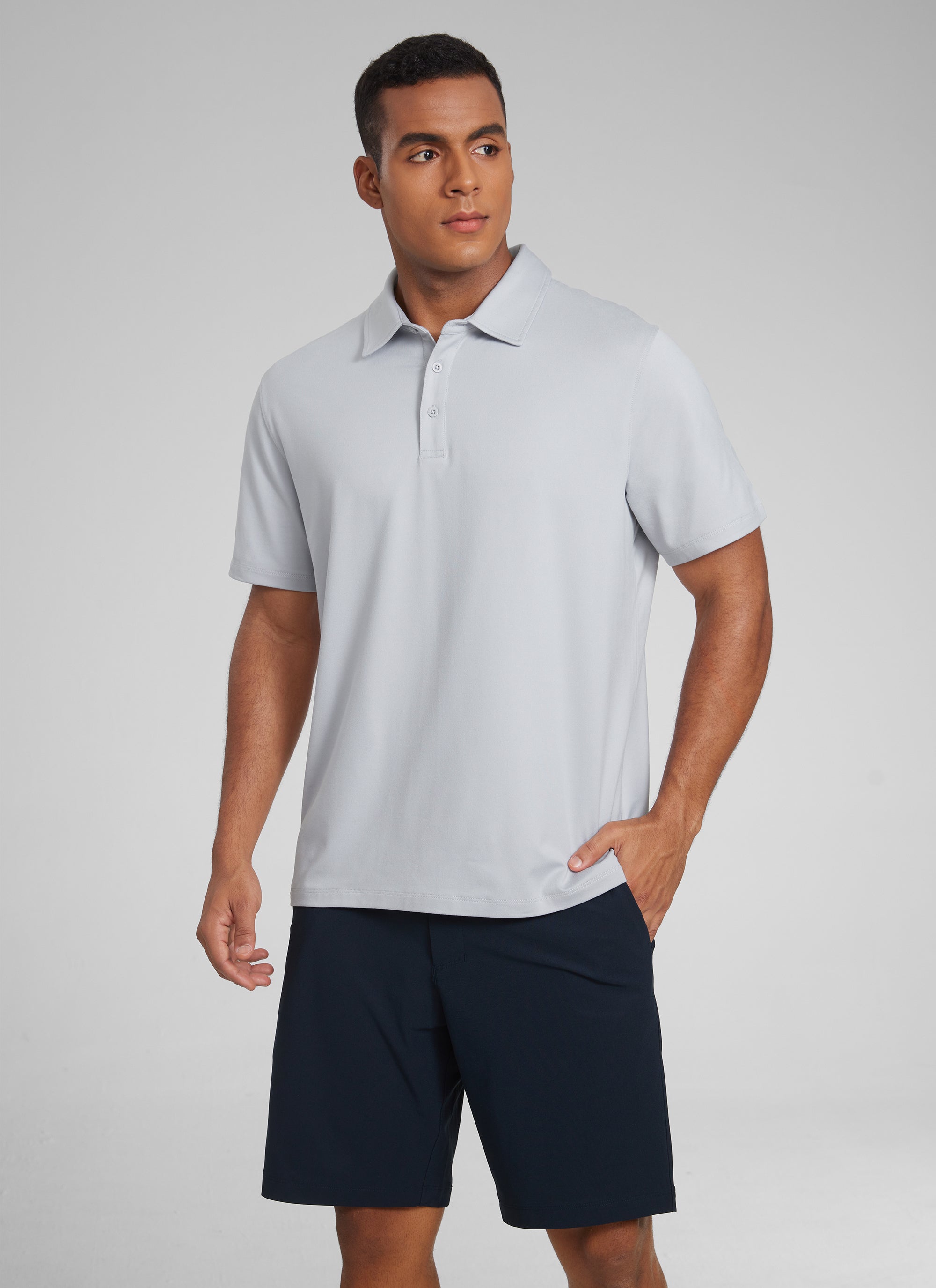 CRZ YOGA Men's Cloud Jersey Moisture Wicking Polo Golf Short Sleeve Platinum Grey